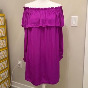 Lilly Pulitzer Dee Dee Off-the-Shoulder Silky Dress in Paradise Purple Size Med